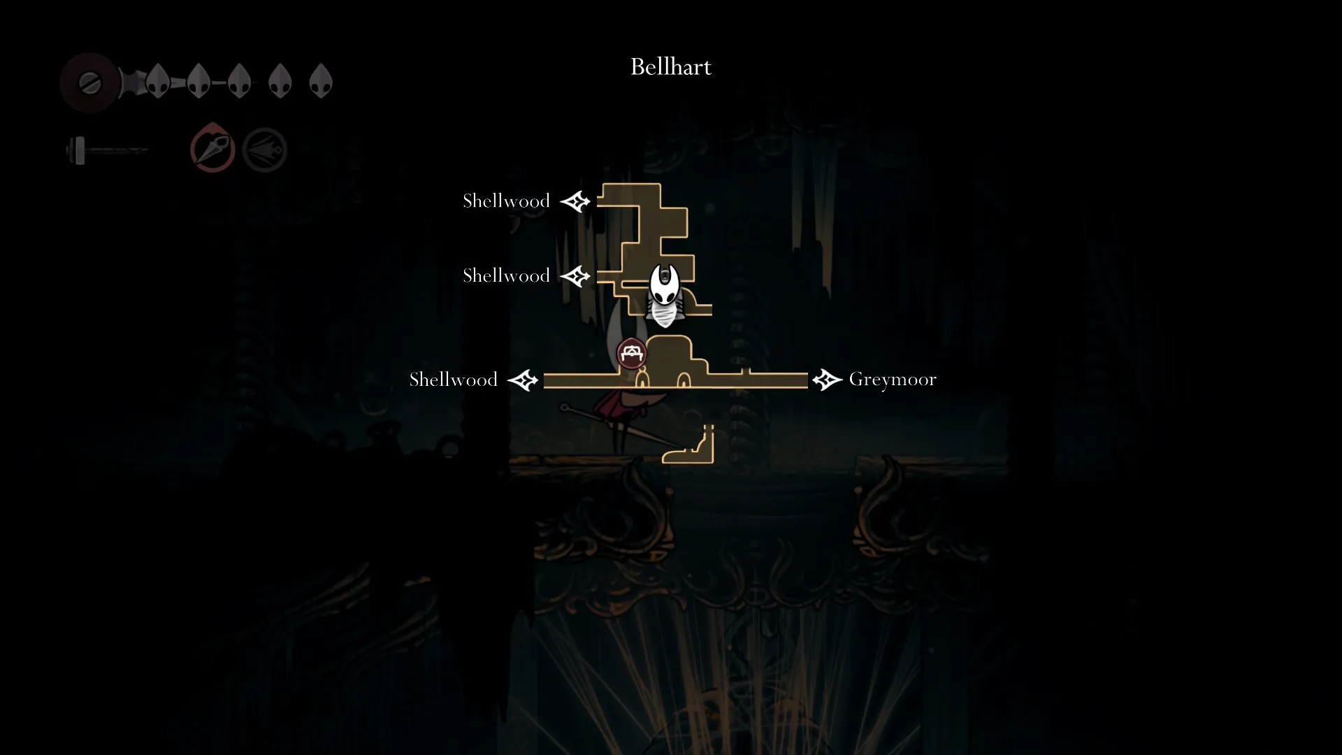 A map showing where to find Widow in Silksong