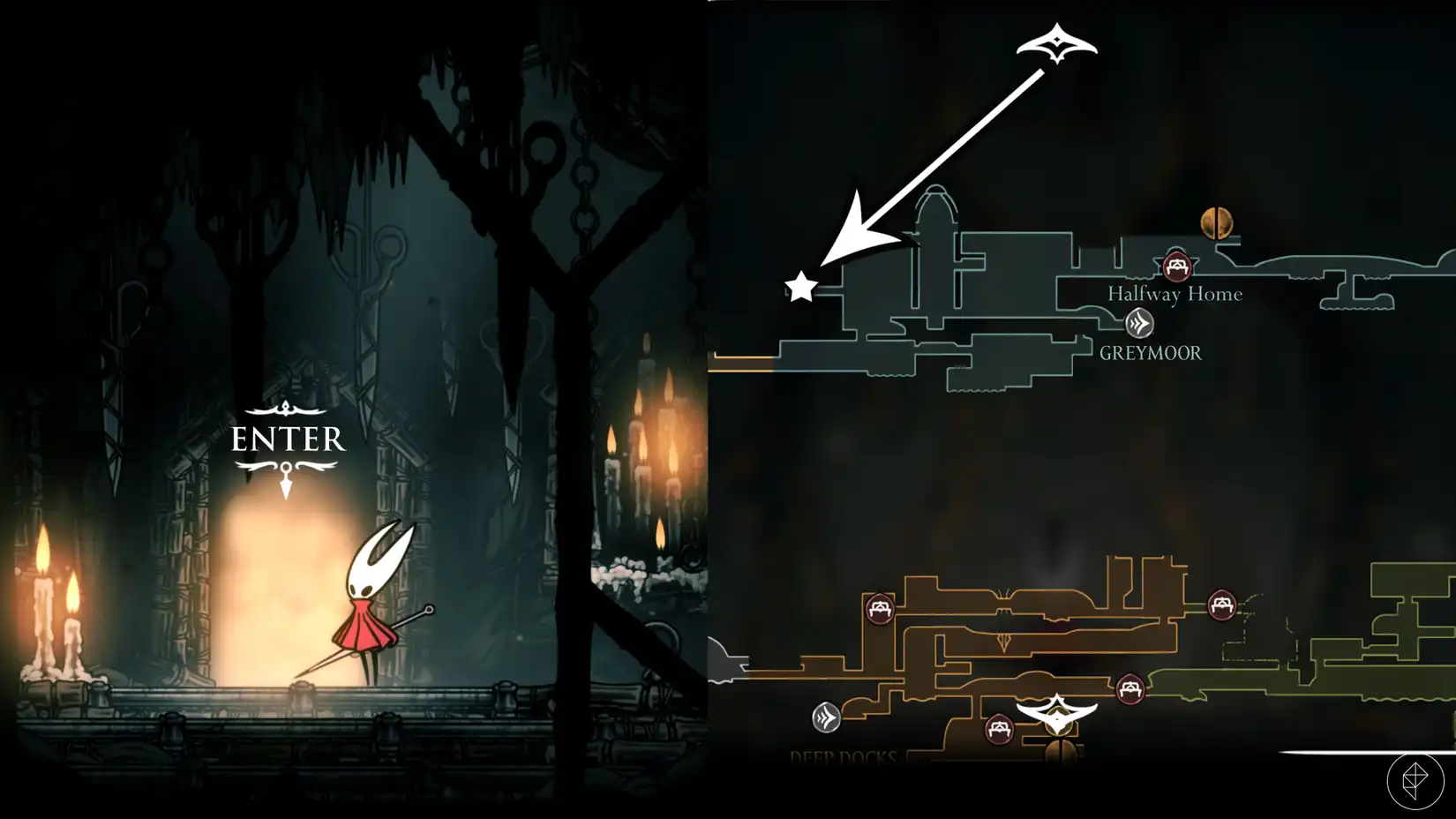 Entrance to the Chapel of the Reaper in Hollow Knight: Silksong, where the Reaper Crest is found.