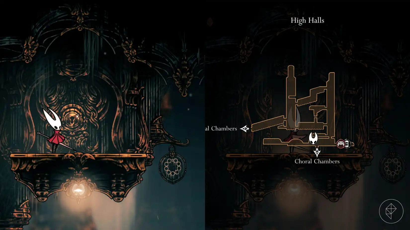 Hornet standing by the locked Rosary Vault door in the High Halls of Hollow Knight: Silksong, revealing a room filled with Rosaries.