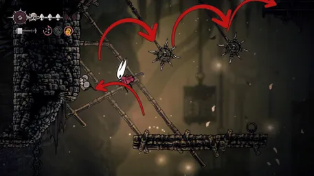 Hornet descending a spiked shaft with swinging pendulums. Hornet descending a spiked shaft with swinging pendulums.