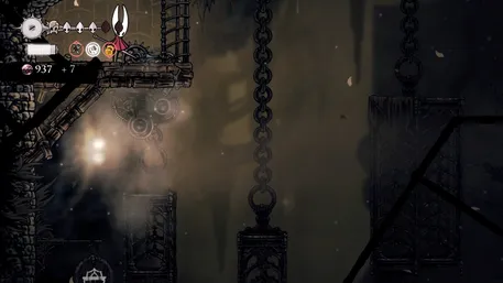 Hornet reaching the platform after the final pendulum gauntlet. Hornet reaching the platform after the final pendulum gauntlet.