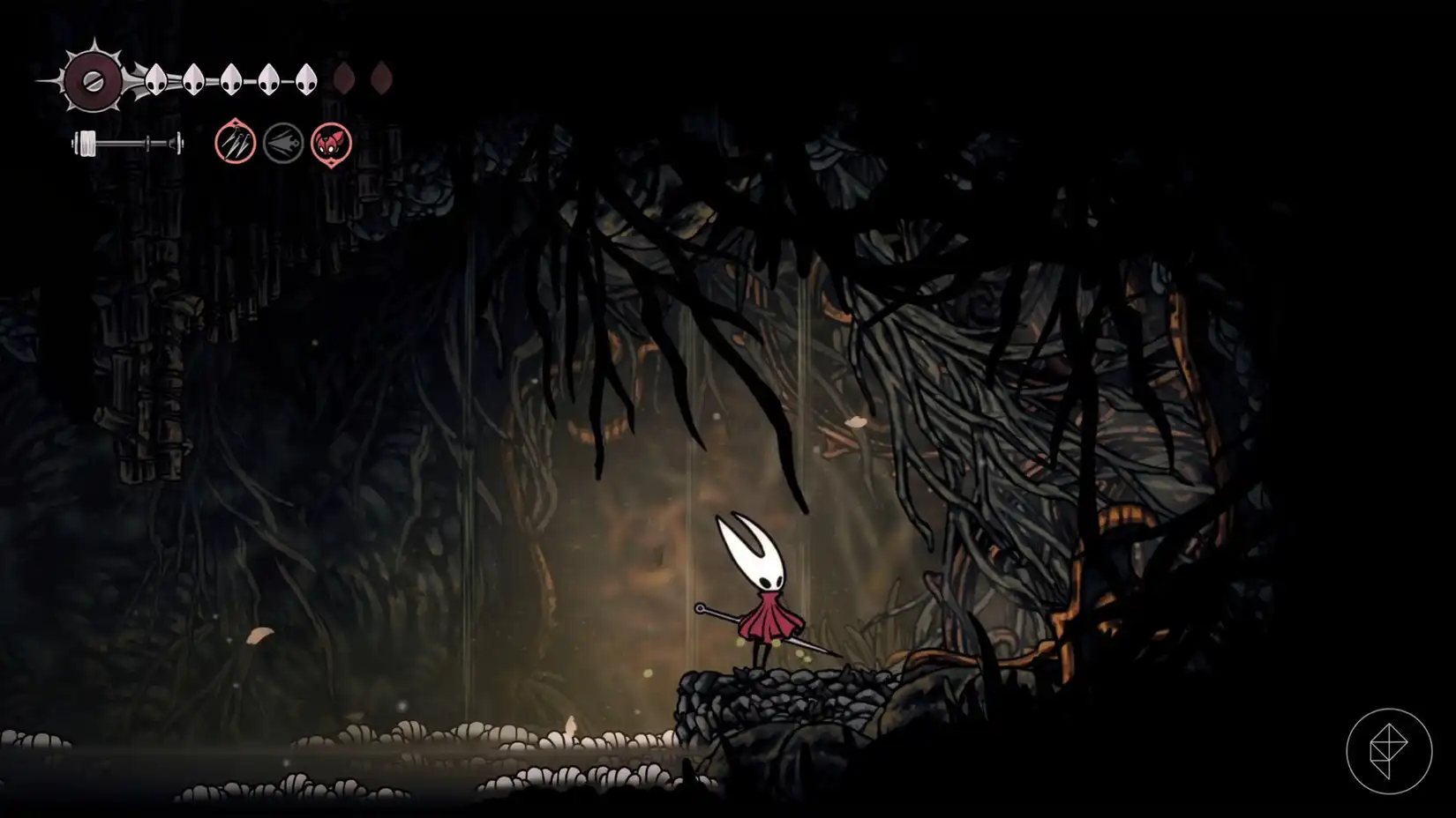 The bench mechanism tangled in thick vines, ready for Hornet to clear. The bench mechanism tangled in thick vines, ready for Hornet to clear.