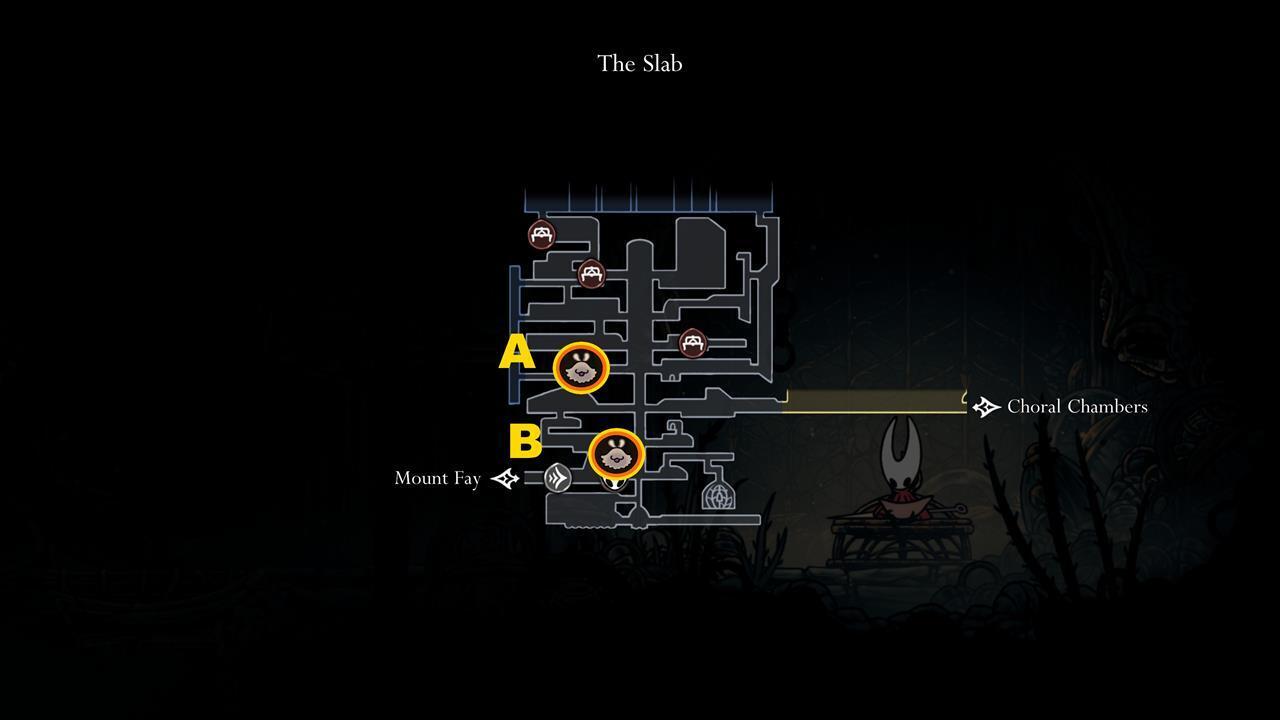 The Slab Lost Fleas Map Map of The Slab detailing the locations of two Lost Fleas in Hollow Knight Silksong