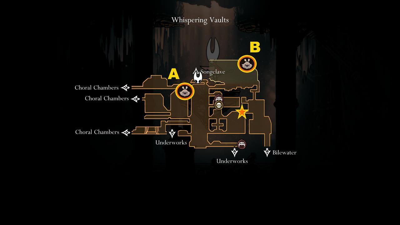 Whispering Vaults Lost Fleas Map Map of Whispering Vaults showing locations of two Lost Fleas, including one in Songclave exterior