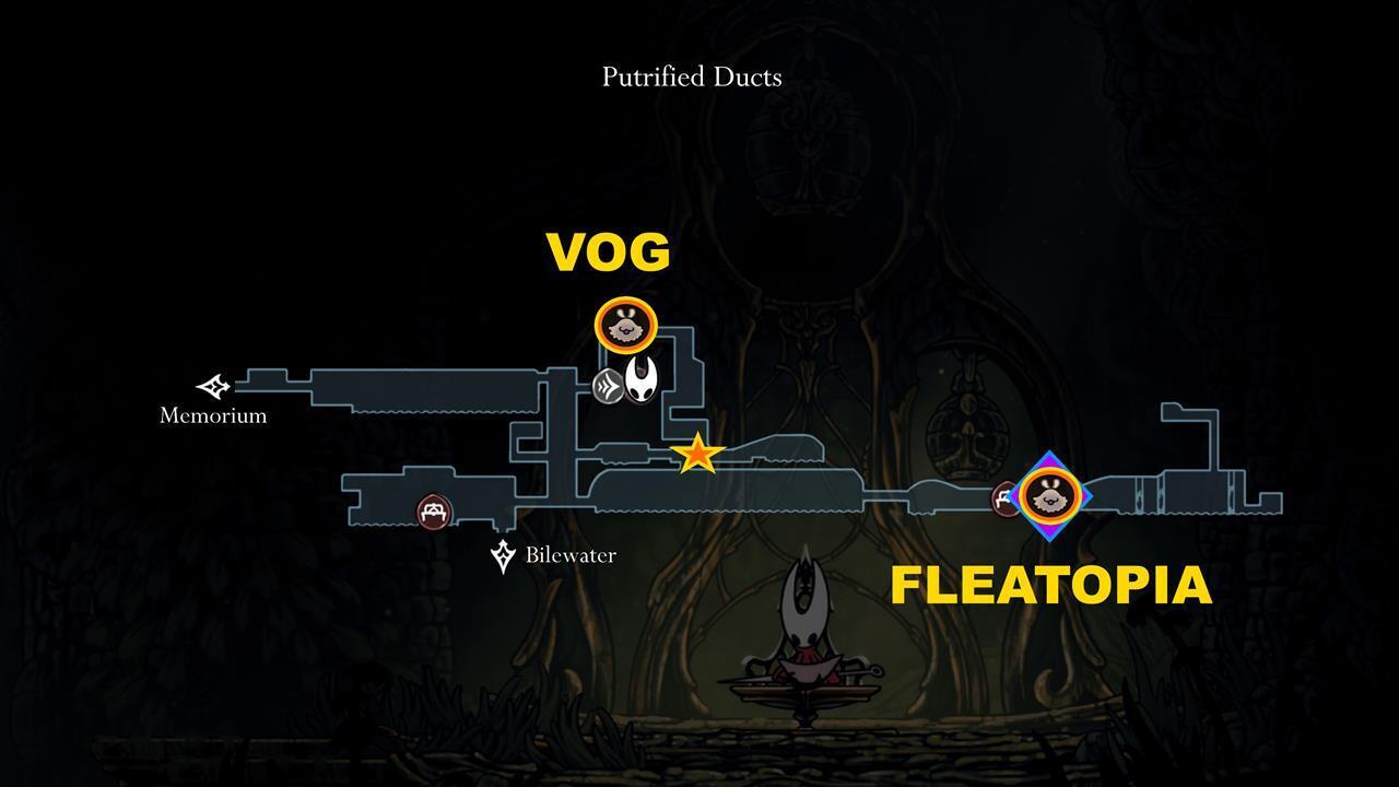 Putrified Ducts Lost Flea (Vog) Map Map of Putrified Ducts showing the location of Vog, the final Lost Flea, and Fleatopia