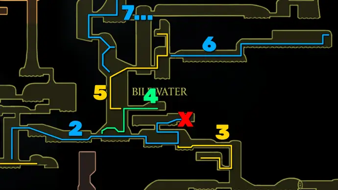 Bilewater map showing Groal's arena path Part of the Hollow Knight: Silksong map of Bilewater, showing the path forward according to our walkthrough.