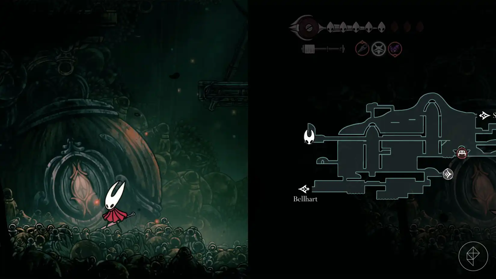 Hornet outside Yarnaby's locked bellhome in Greymoor, the first step for the Infestation Operation quest.