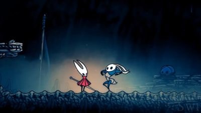 Hornet participating in the 'Fastest in Pharloom' race quest given by Sprintmaster Swift in the Far Fields.