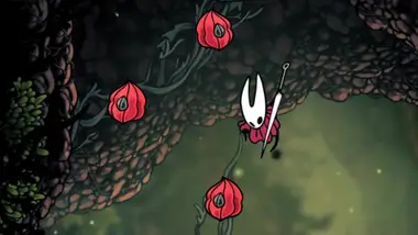 Hornet using Pogo-ing ability on red plant bulbs in Hunter's March.