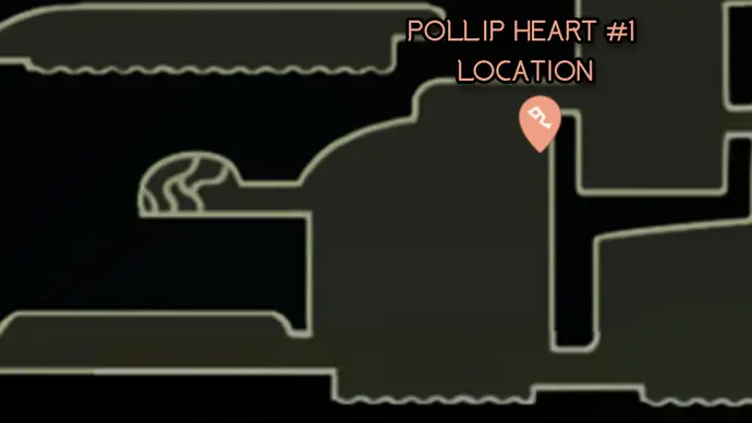Pollip Heart #1 Map Map showing the location for Pollip Heart #1 in the Apex of Shellwood in Hollow Knight: Silksong
