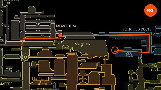 Hornet on the Memorium Route Hollow Knight Silksong Key of Apostate location: Memorium route
