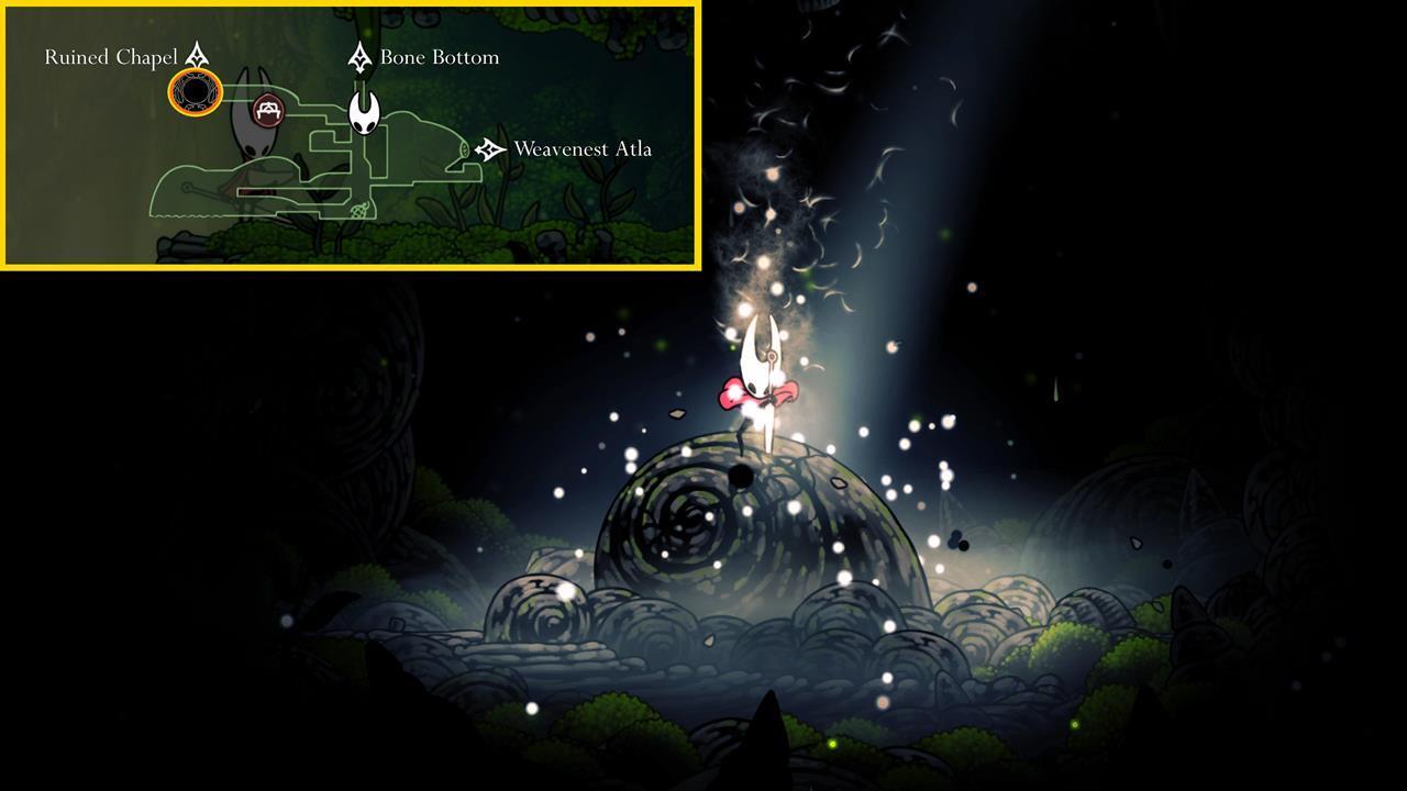 The Shaman Crest icon, showing a mystical, glowing symbol, in Hollow Knight Silksong.