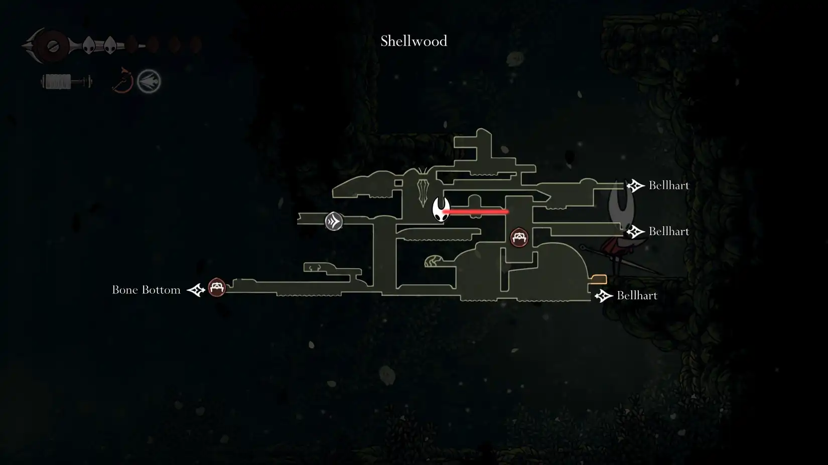 Path to Sister Splinter Hollow Knight Silksong screenshot showing part of the path towards Sister Splinter, navigating eastward.
