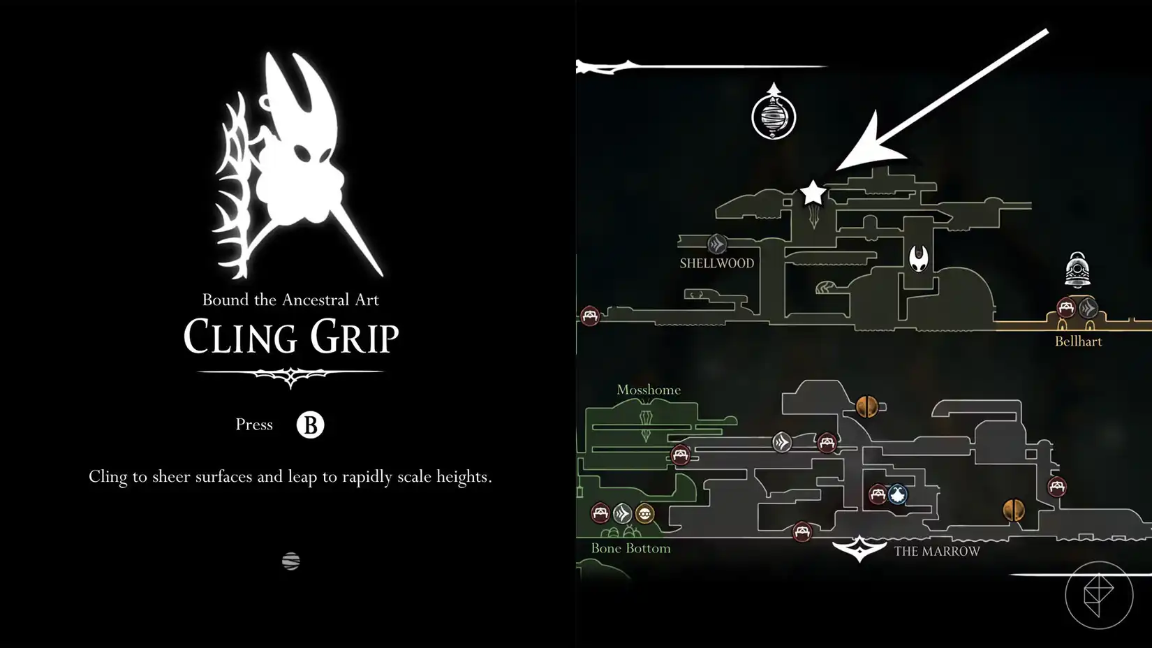 Cling Grip Shrine Location Map Map pinpointing the exact location of the Cling Grip Shrine for unlocking the wall jump ability.