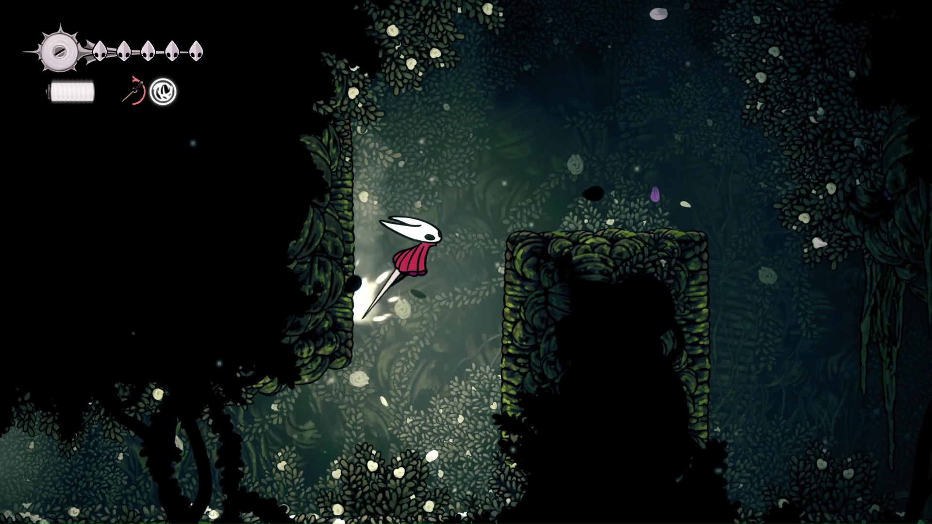 Performing a Wall Jump Visual guide to performing a wall jump with the Cling Grip ability in Hollow Knight: Silksong.