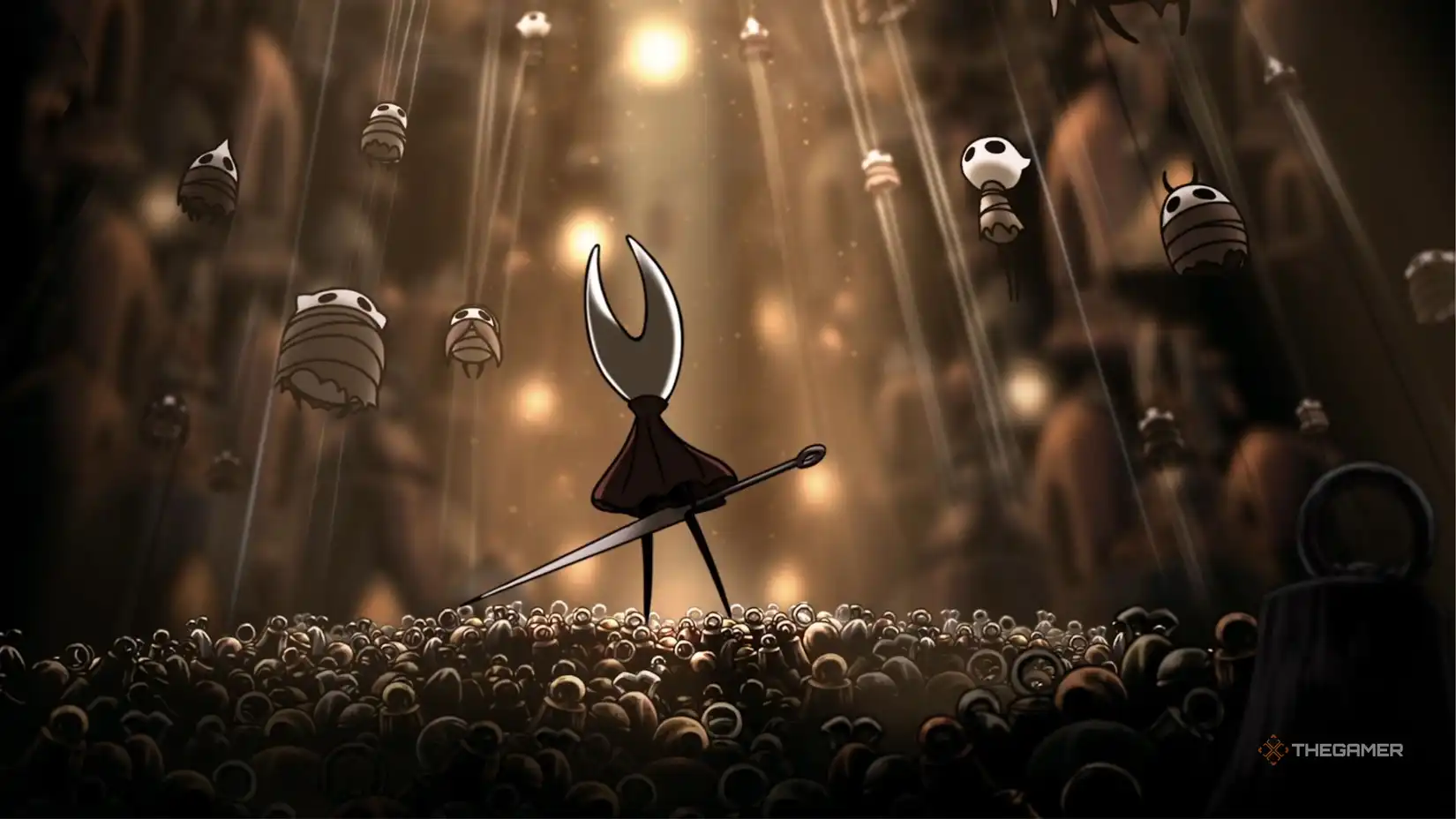 Hollow Knight Silksong Hornet in Haunted Bellhart biome.