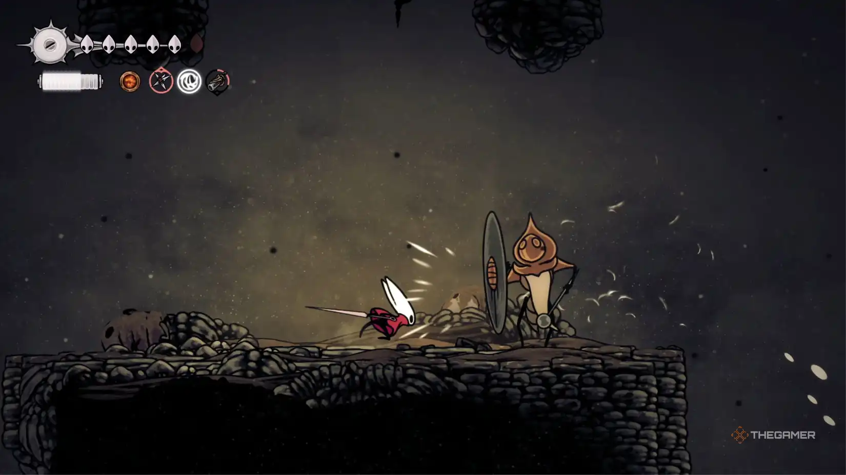 Hollow Knight Silksong Hornet in Blasted Steps biome.