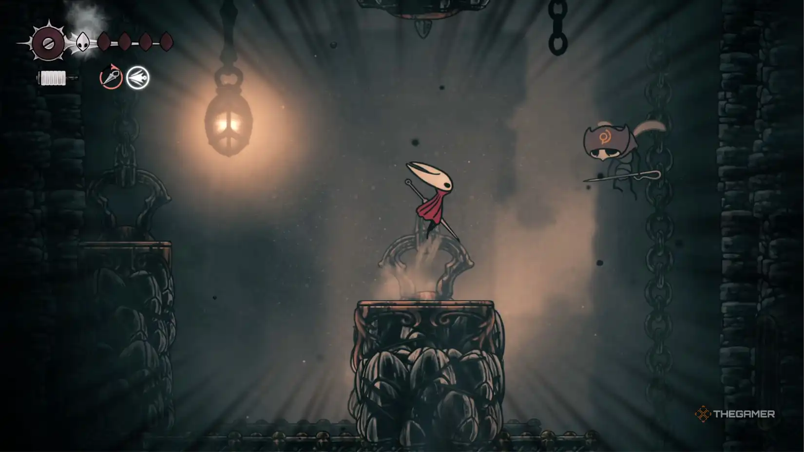 Hollow Knight Silksong Hornet in Underworks biome.