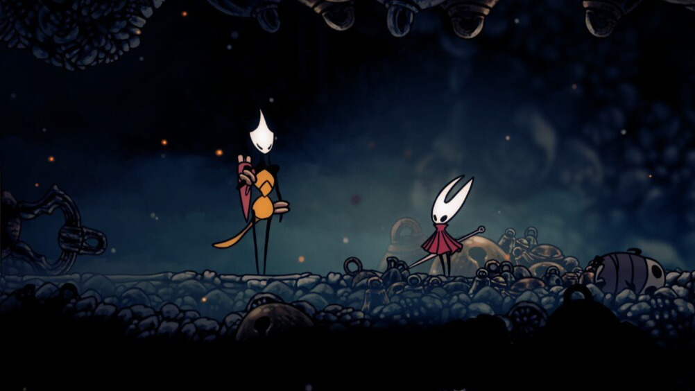Hornet and map-seller Shakra in Hollow Knight Silksong