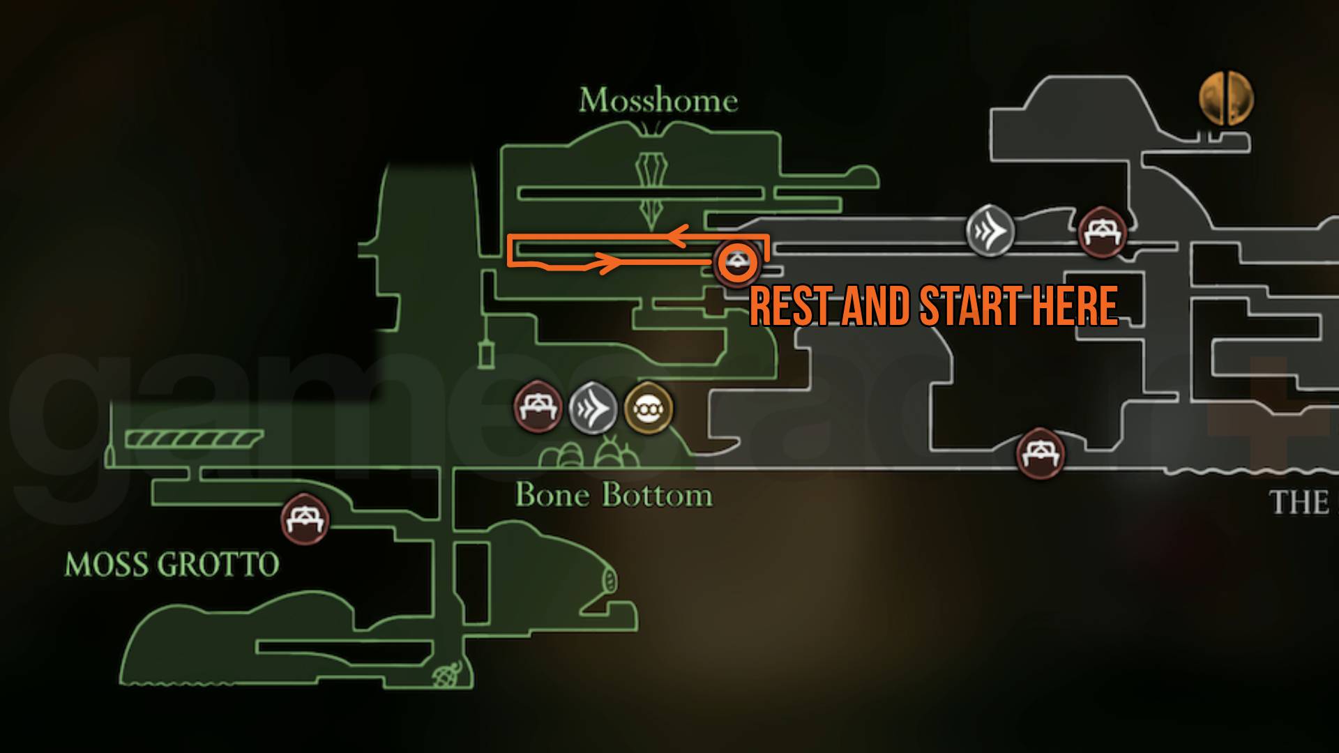 Hollow Knight Silksong rosary farming map for Mosshome