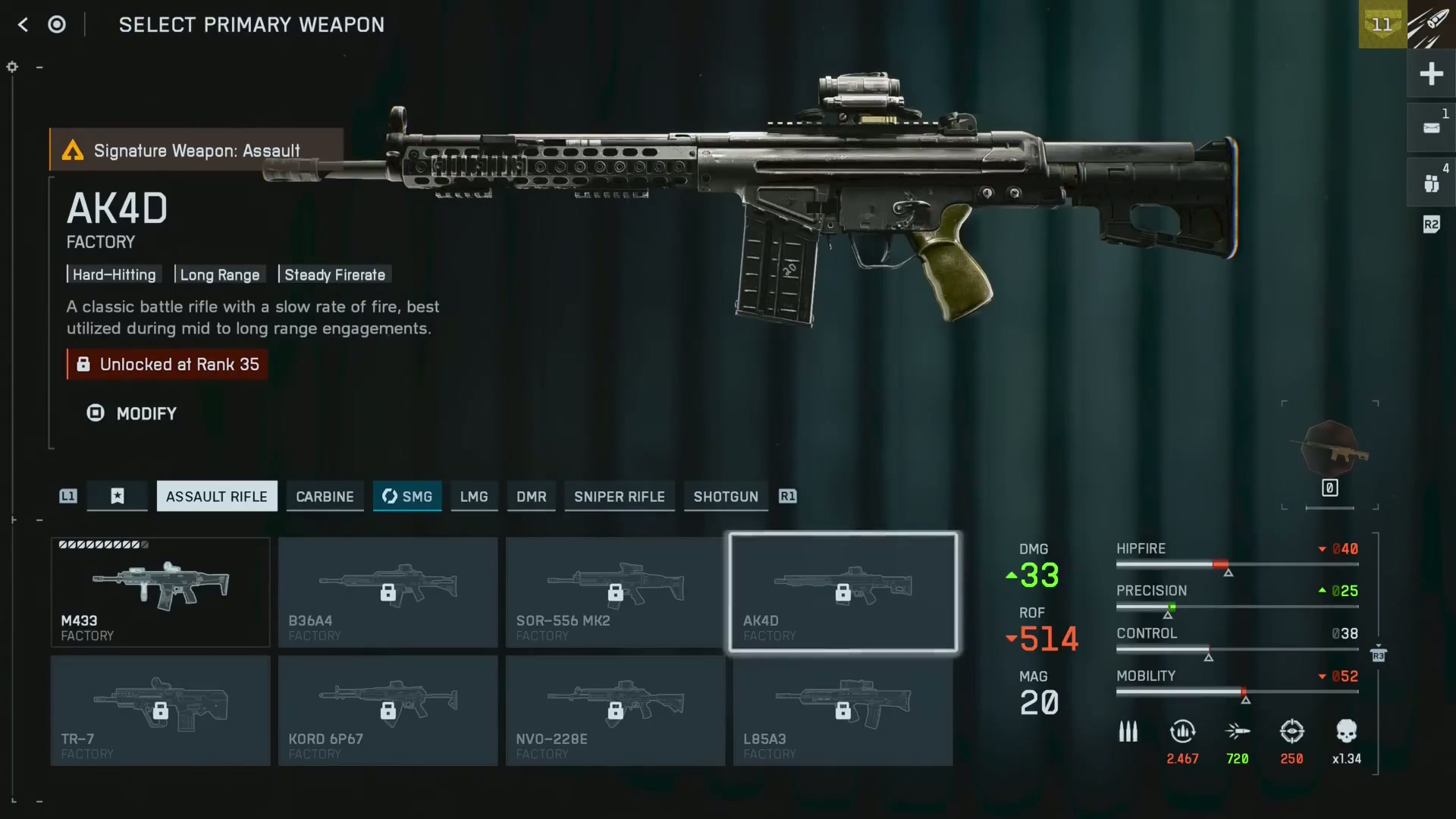 Detailed view of the powerful Tavor 7 bullpup assault rifle, a high-level unlock.
