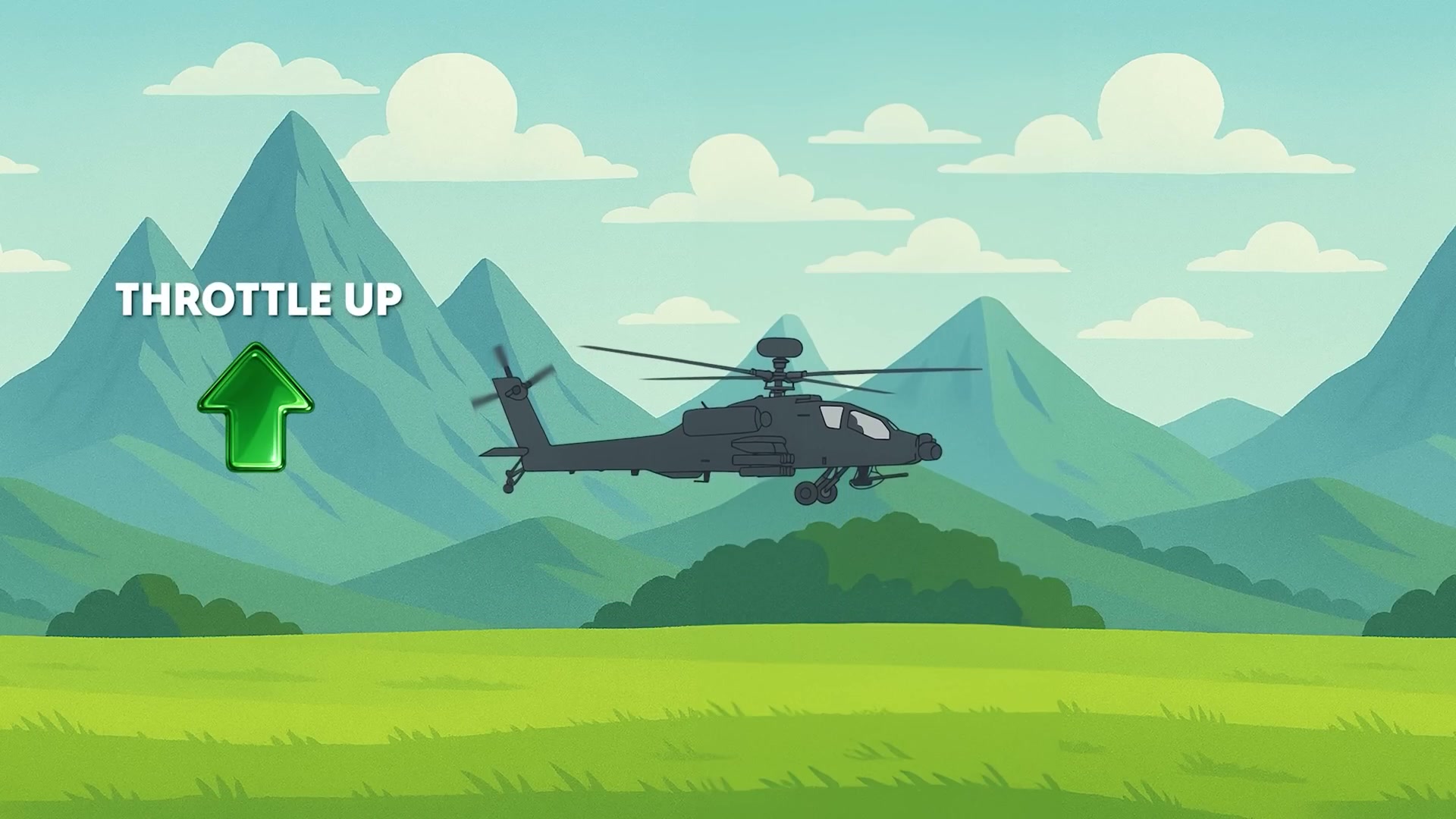 Helicopter in Battlefield 6 with its nose tilted down, moving forward over a desert landscape.