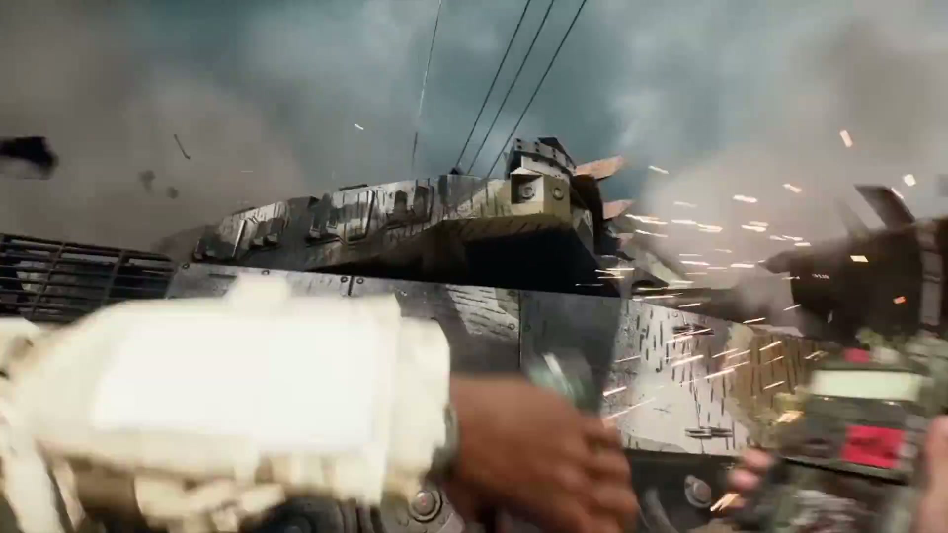 A tank deploys a tactical smoke screen to protect itself and nearby infantry.