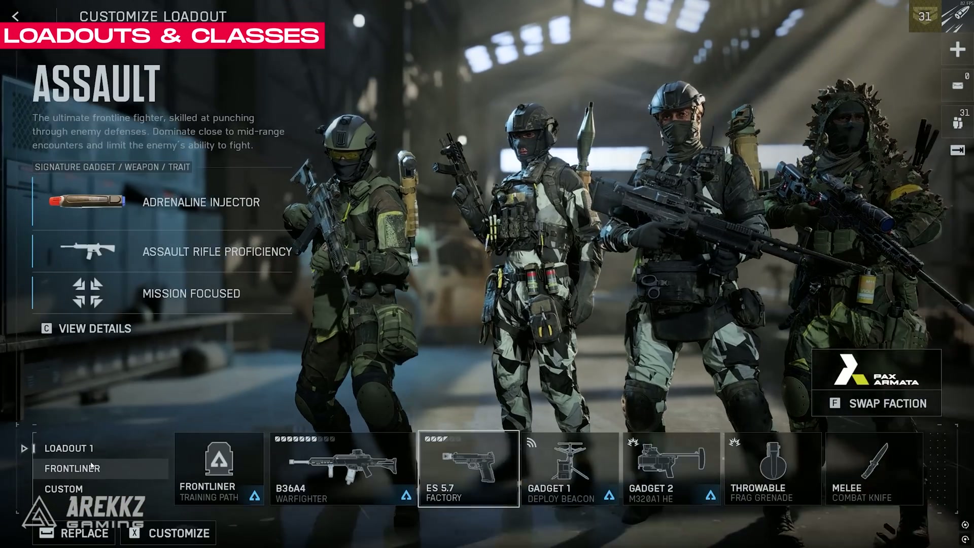 Battlefield 6 class selection screen showing Assault, Engineer, Support, and Recon.