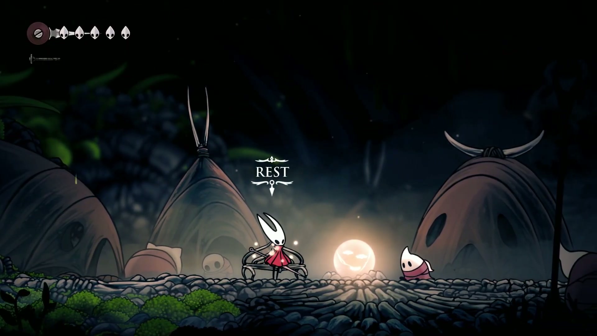 A panoramic view of the Bone Bottom hub area in Silksong, central to the 100% completion guide.