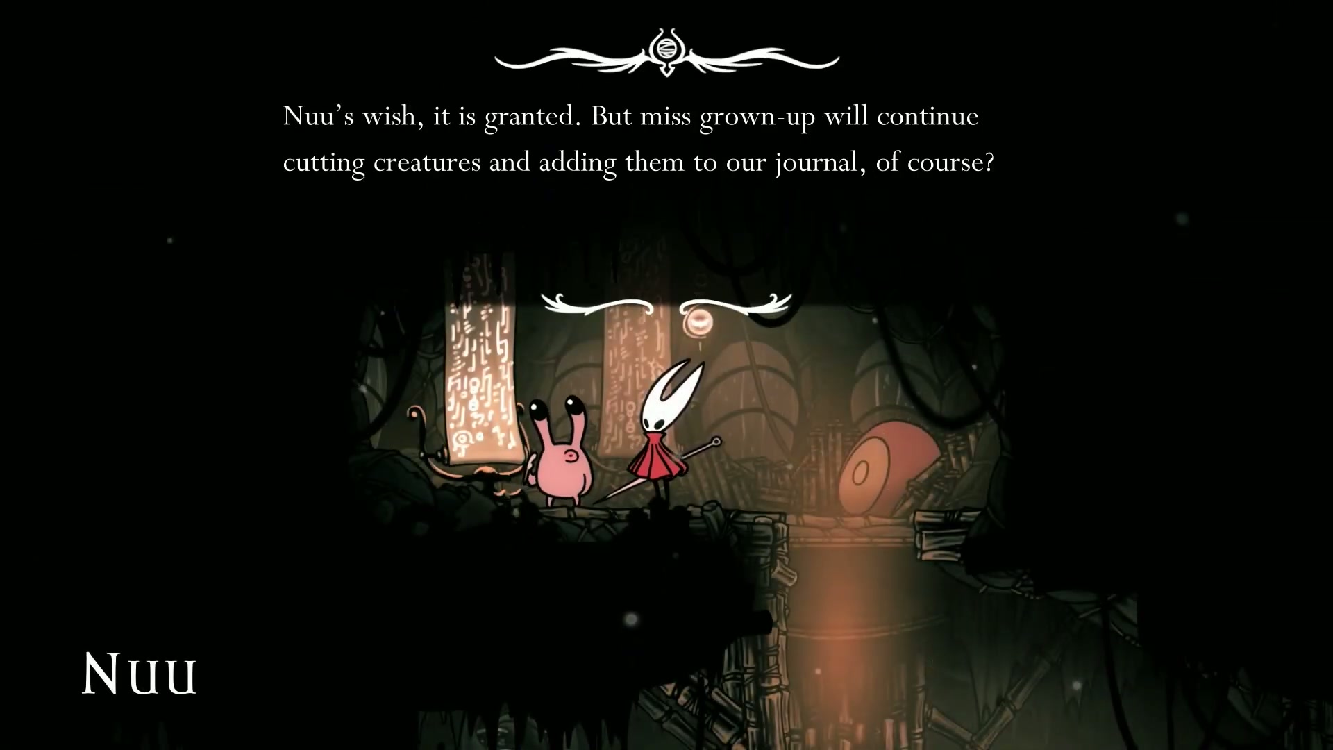Hornet with other NPCs, encouraging players to join the Silksong community
