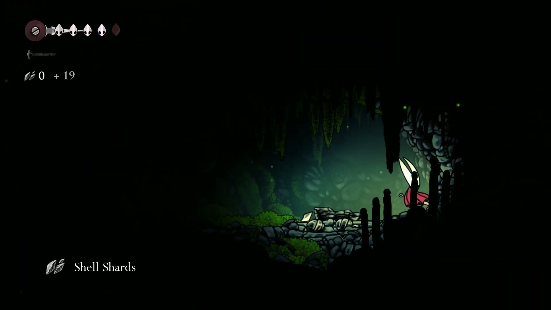 Hornet breaking a false wall to find the first secret room in the Silksong Platinum Walkthrough.