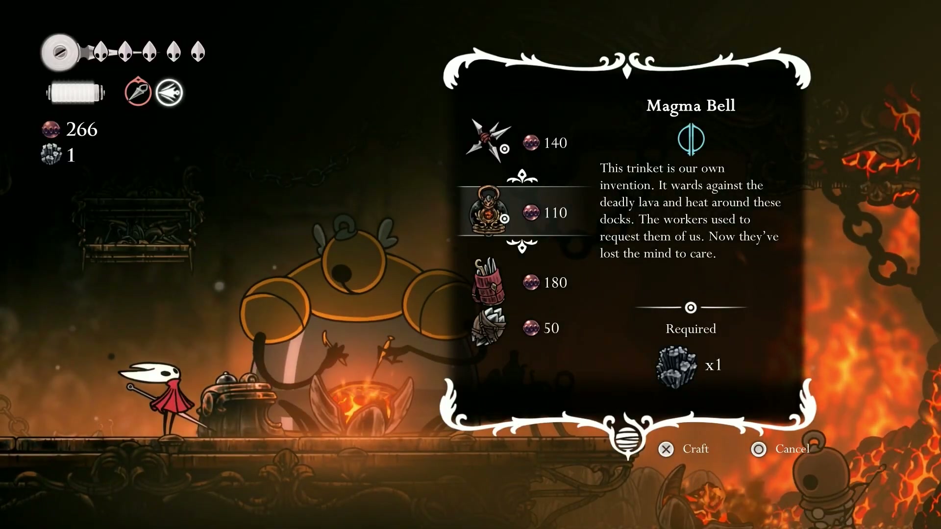 The shop interface showing the Magma Bell for purchase from the Forger's Daughter
