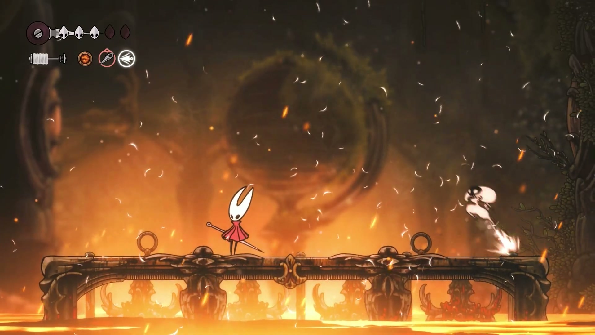 A cinematic final blow against the boss Lace in Silksong