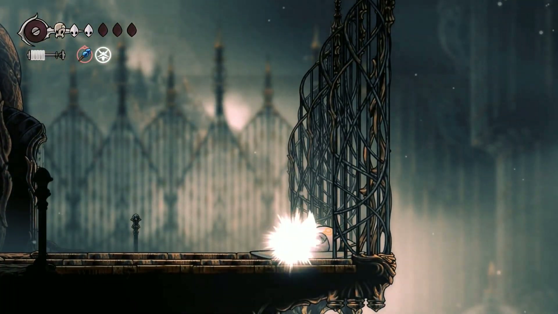 Hornet collecting the White Key in the Citadel, a key item for the Silksong 100% Completion Guide.