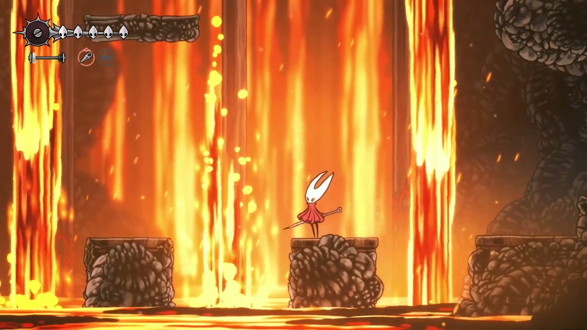 Hornet navigating a lava puzzle to rescue a flea in Deep Docks