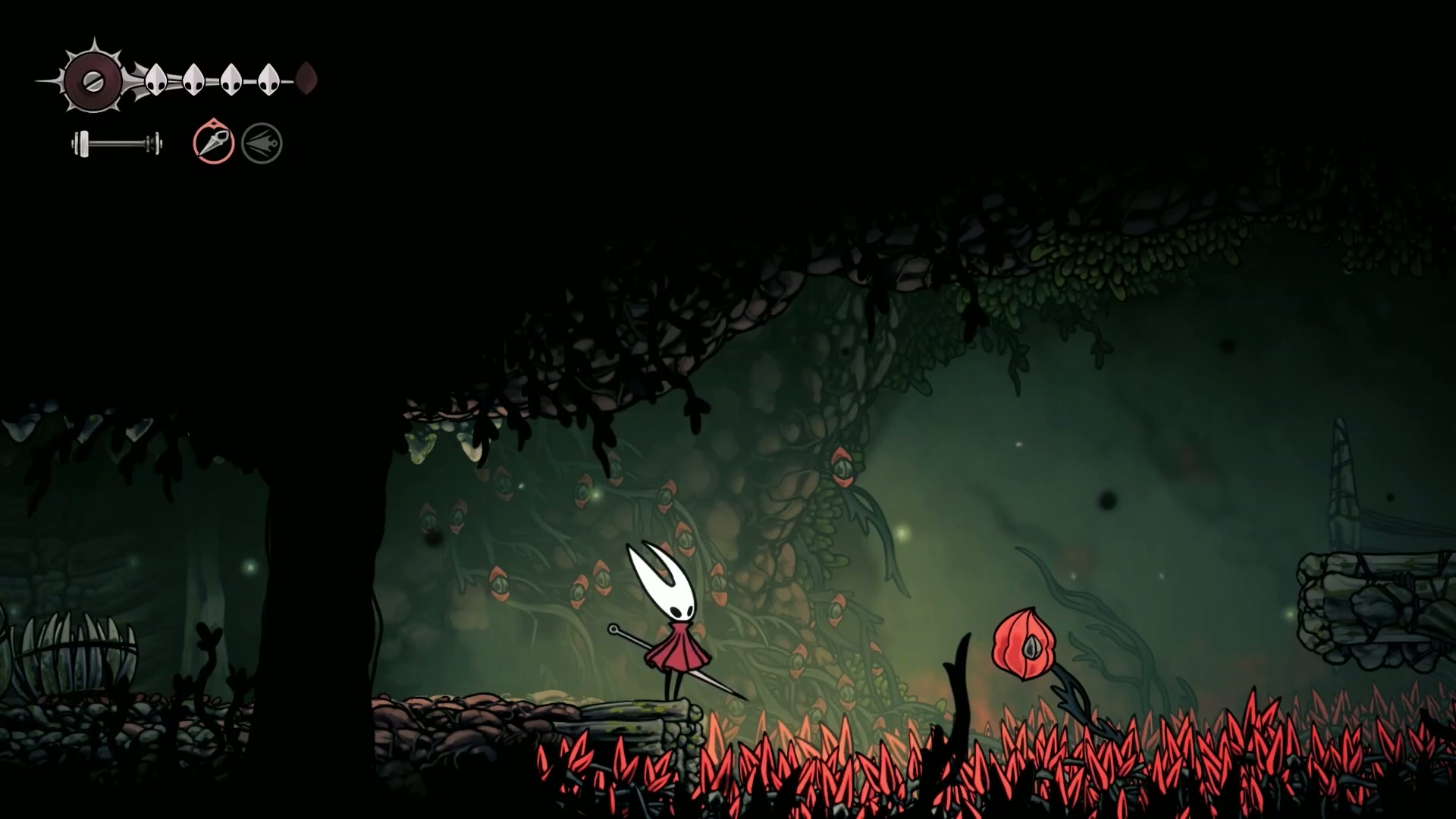 Hornet entering the treacherous Hunter's March area in Silksong