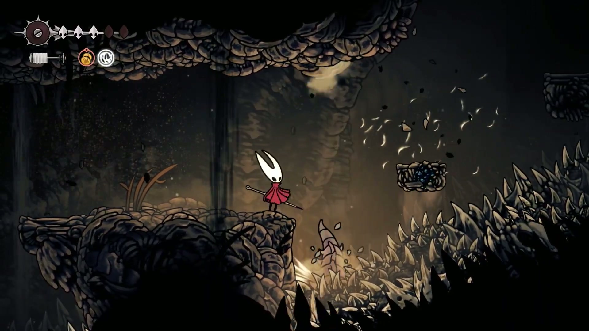 Hornet farming a respawning enemy for health and silk in Silksong 100% completion guide