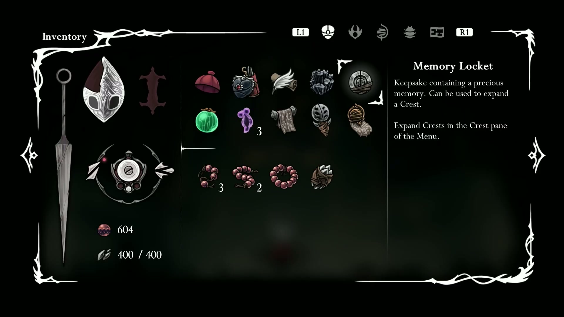 A visual checklist of all major items and objectives in Hunter's March for the Silksong 100% Completion Guide.