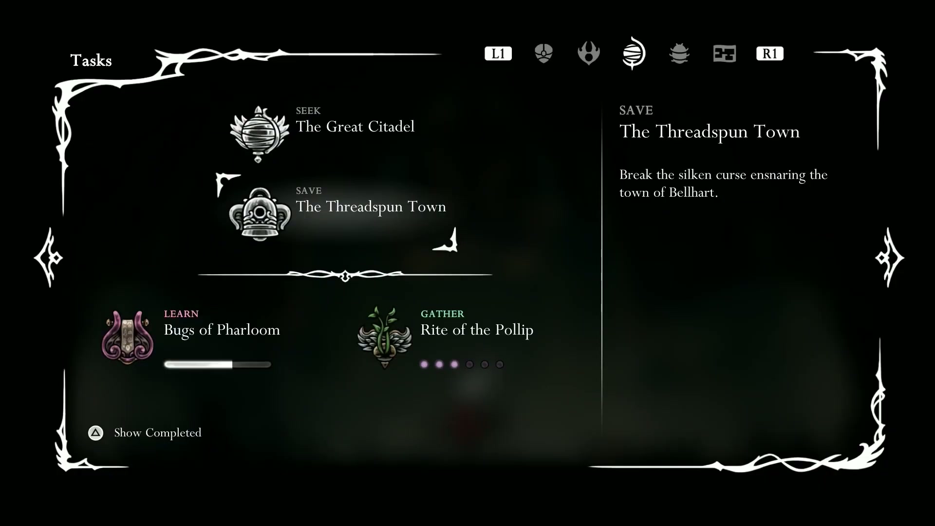 Hollow Knight Silksong - The Threadspun Town quest which marks a point of no return.