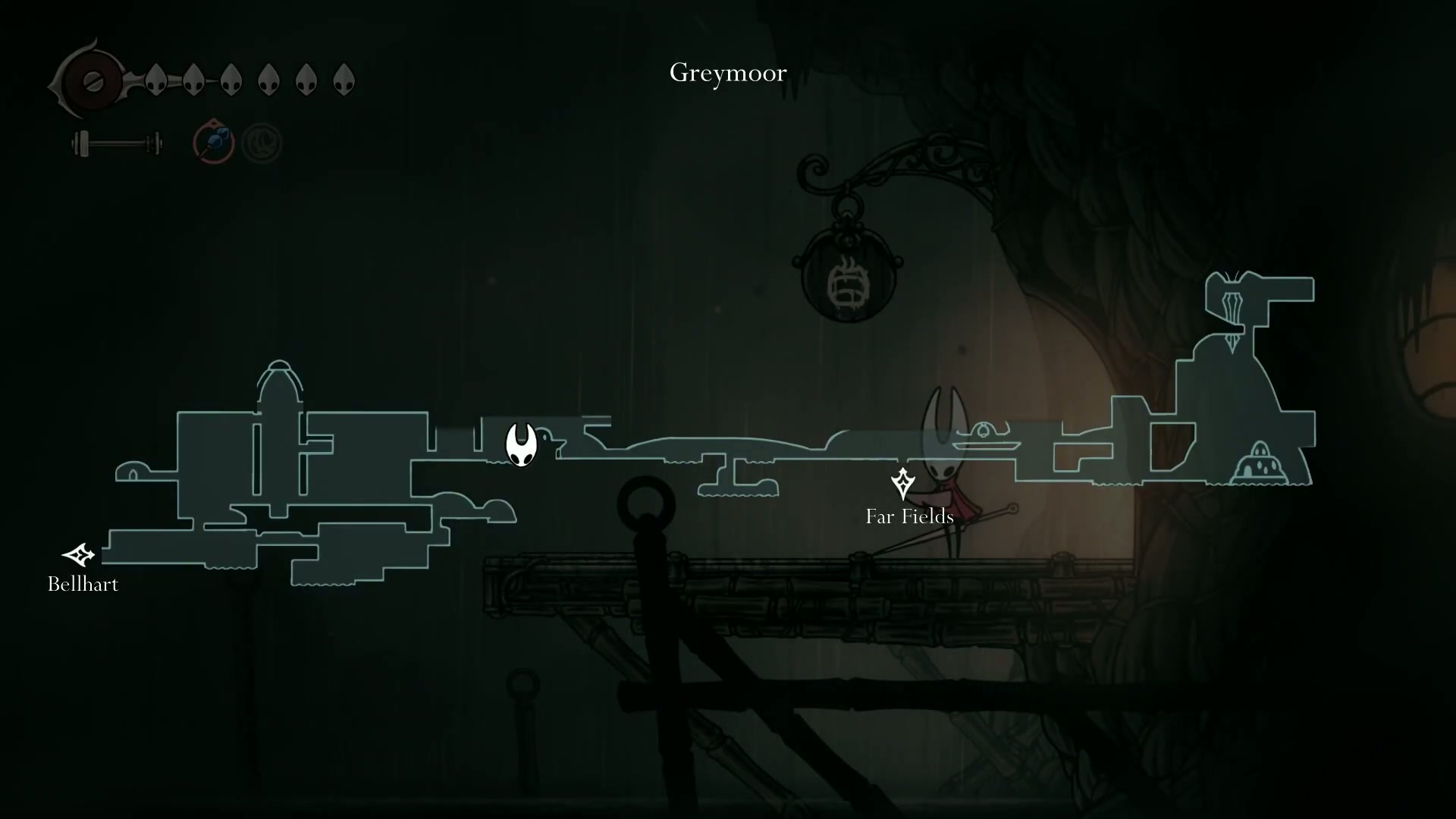Silksong - Map of Greymoor showing unexplored areas