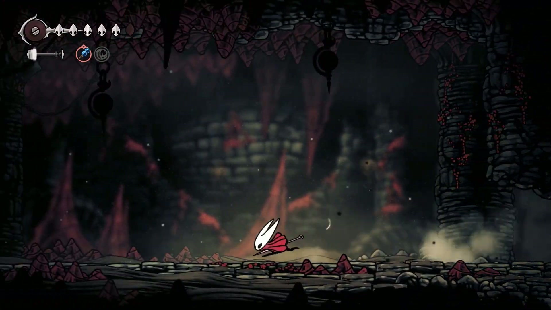 Hornet fighting the duo miniboss in Silksong's Blasted Steps