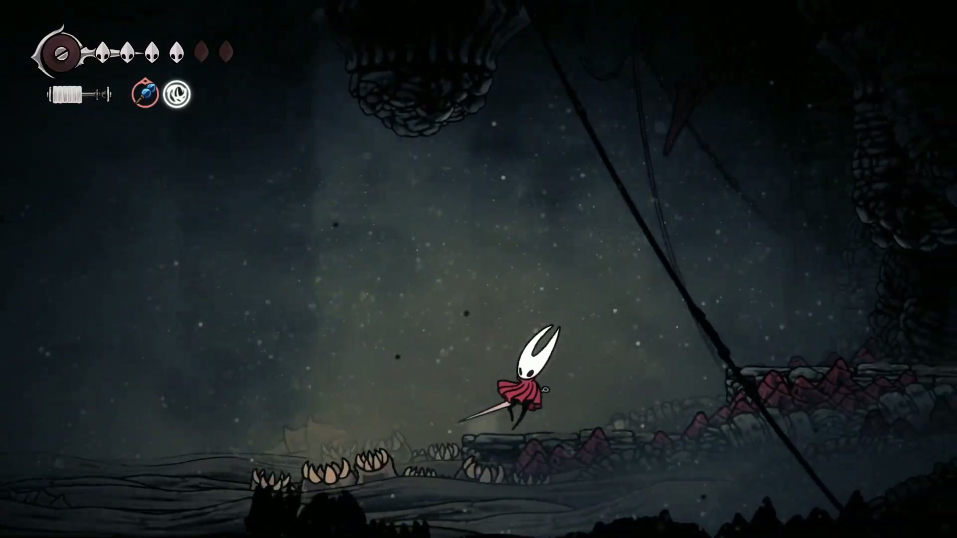 Hornet falling into the sand during a difficult platforming section