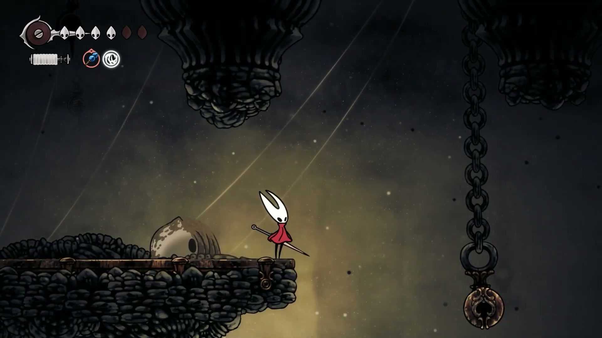 Hornet pogo-jumping off a bell in the Blasted Steps