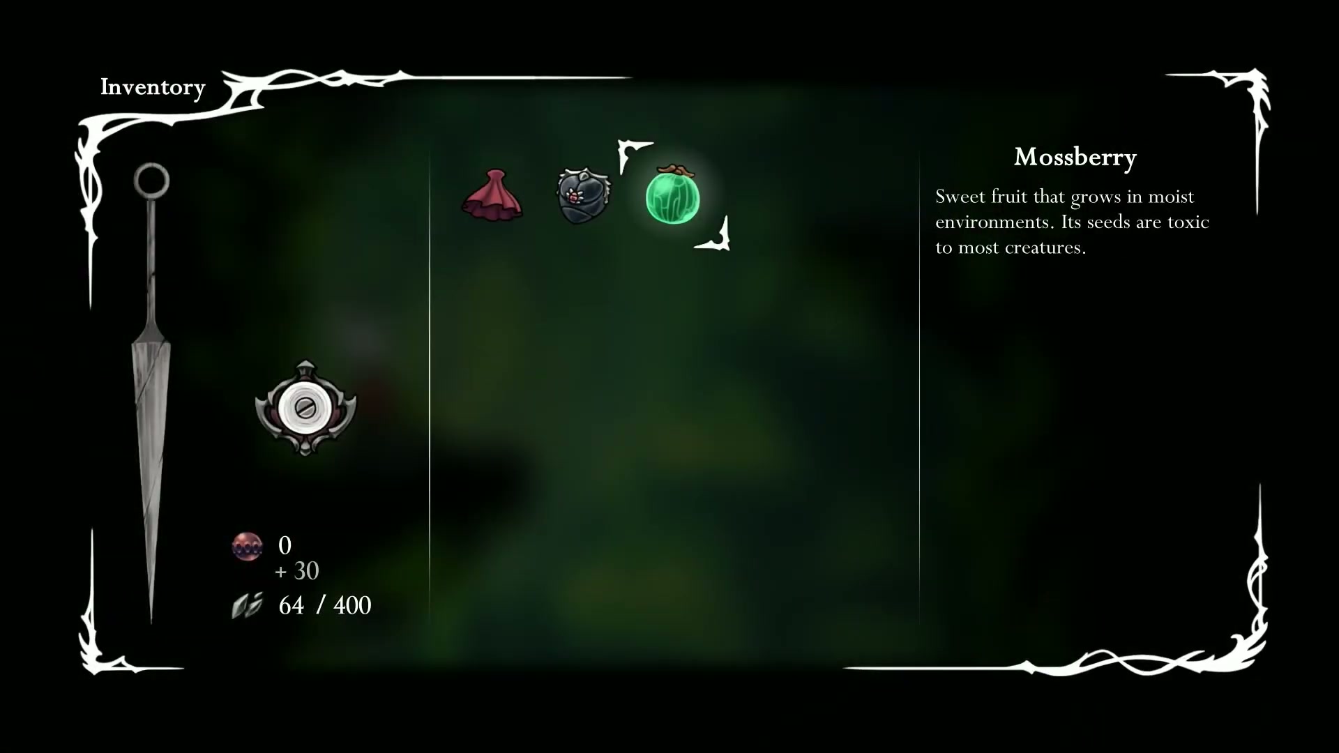 A close-up of a Rosary Bead collectible in Silksong, a key currency for the platinum walkthrough.