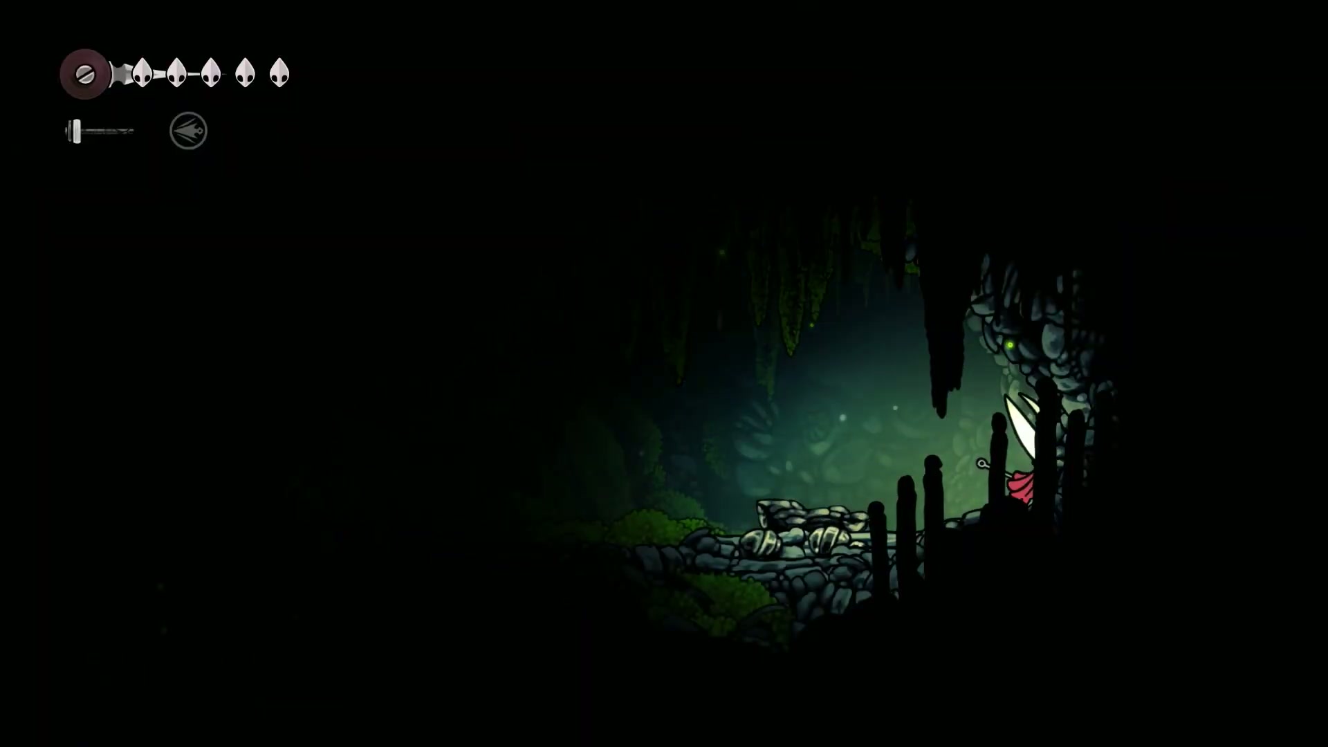 Hornet at the entrance to a secret room near the spawn in Silksong