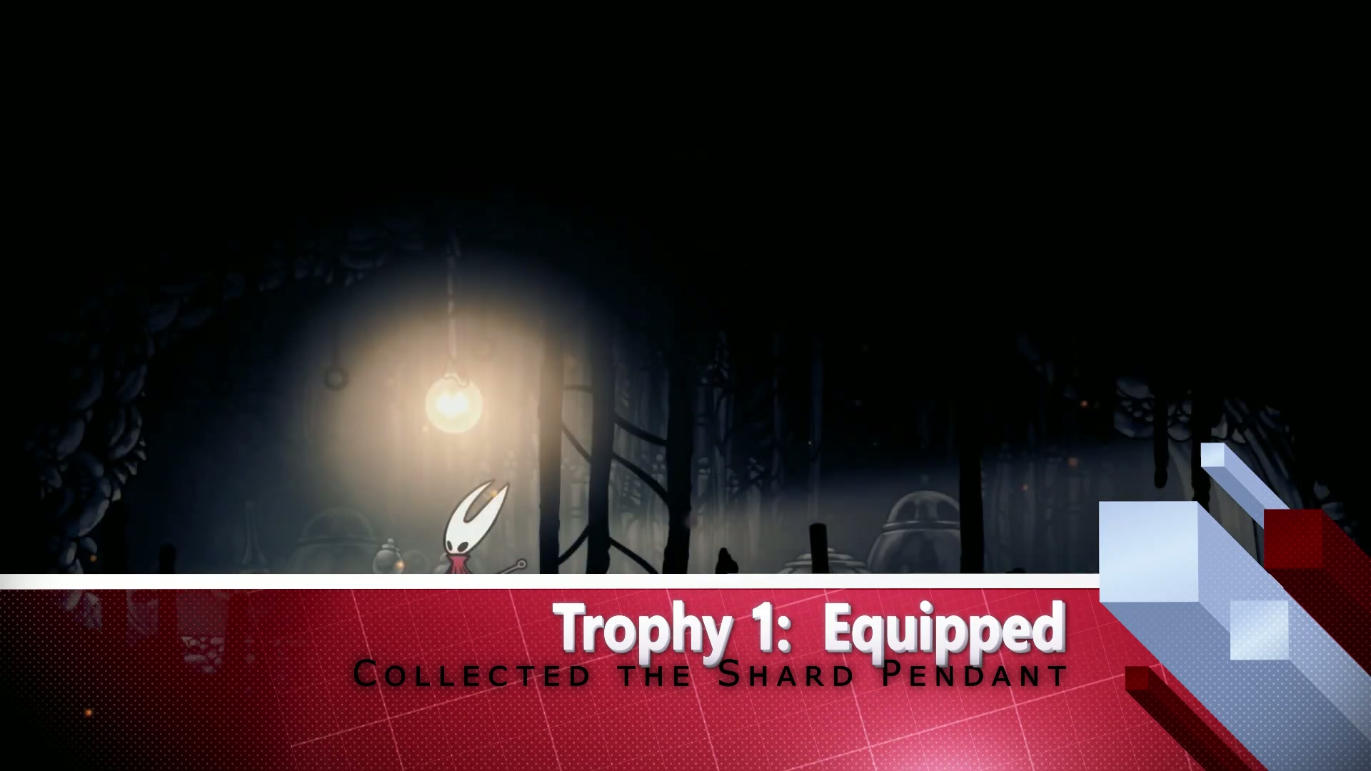 Hornet picking up the Shard Pendant and unlocking the 'Equipped' trophy.